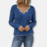 Suéter de mujer – Corte relajado – Punto de lana – Elegante cuello festoneado