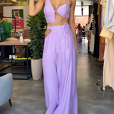 Conjunto de mujer: Top asimétrico de tirantes y pantalón de cintura alta y ancha