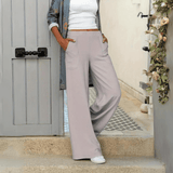 Pantalones anchos para mujer - Cintura elástica - Corte holgado - Largo hasta el tobillo - Con bolsillos