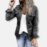 Chaqueta vaquera para mujer – Corte entallado – Botones delanteros – Bolsillos en el pecho – Estilo casual estructurado