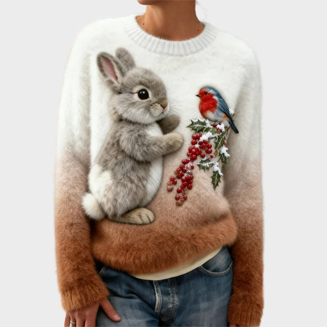 Klementína - Suéter de peluche con conejo navideño