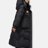 Chaqueta acolchada larga para mujer - Tejido - Corte holgado - Cuello alto con capucha