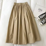 Falda midi de mujer – Cintura alta – Corte holgado y fluido – Tejido transpirable – Cintura elástica