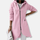 Chaqueta sudadera para mujer – Corte holgado – Algodón – Capucha con cremallera – Largo hasta la mitad del muslo