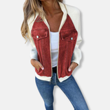 Chaqueta bomber para mujer – Mezcla de lana – Paneles vaqueros – Corte recto