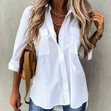 Camisa de mujer - Corte holgado - Mangas largas - Cuello clásico - Bolsillos en el pecho