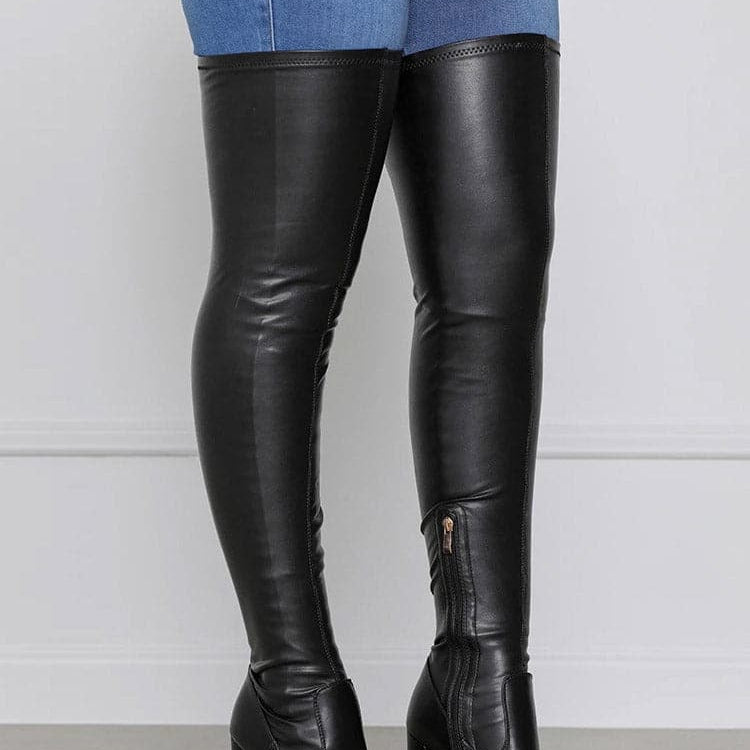 Botines altos para mujer - Piel auténtica - Tacón grueso - Punta redonda - Comodidad y elegancia