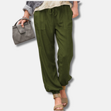 Pantalones de mujer - Tejido ligero - Corte holgado - Cintura elástica - Largo hasta el tobillo