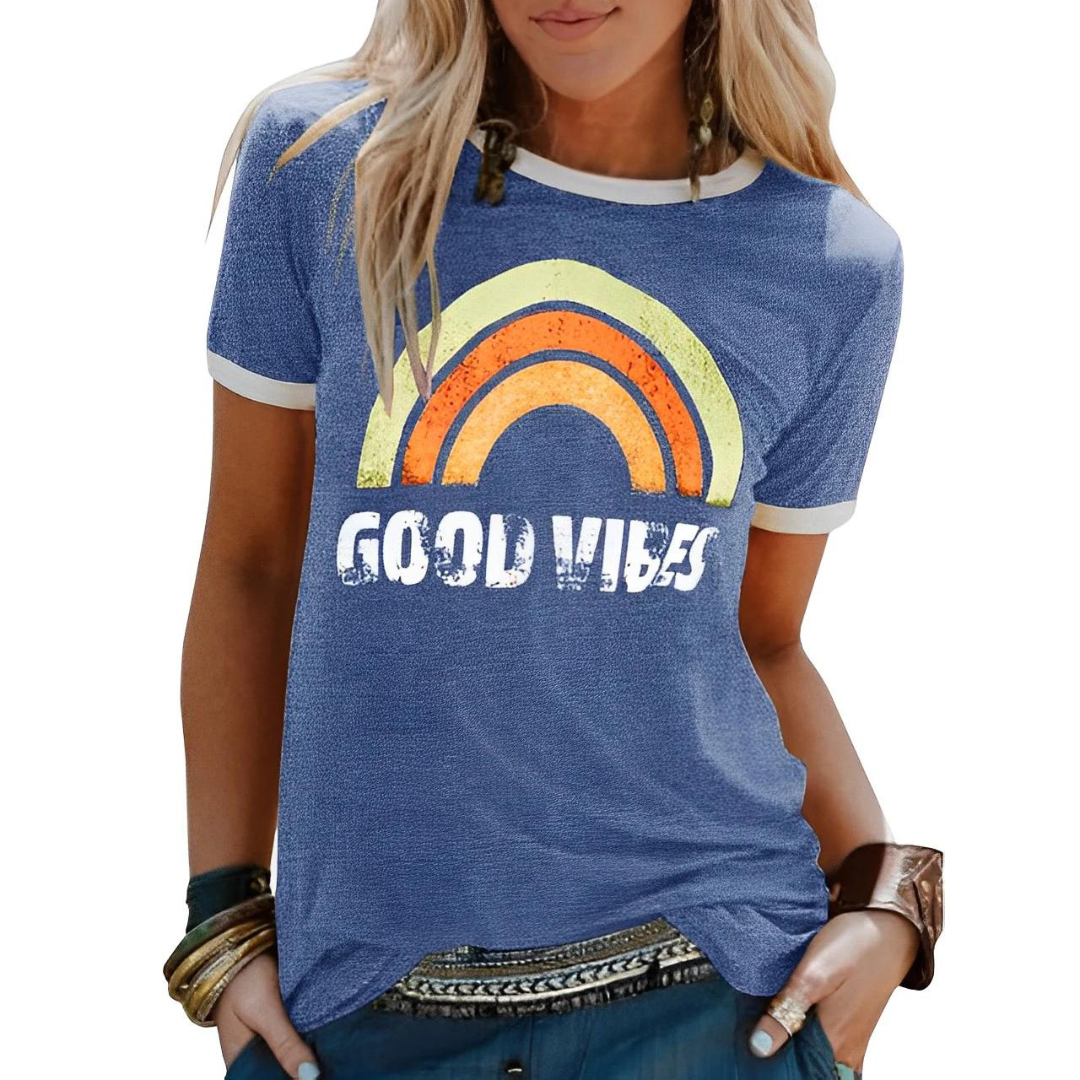Camiseta de mujer – Corte holgado – Punto suave – Estampado vintage – Estilo casual