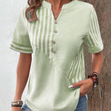 Blusa de mujer - Algodón ligero - Cuello en V redondo con abertura - Mangas cortas - Estilo casual