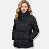 Chaqueta acolchada para mujer – Corte regular – Cuello alto – Cierre de cremallera – Bolsillos seguros