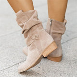 Botas de mujer - Gamuza elegante - Corte relajado - Correas y hebillas decorativas - Comodidad para el día a día