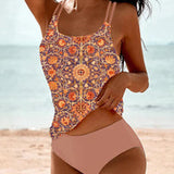 Traje de baño para mujer – Tankini de dos piezas – Tirantes dobles – Cobertura total – Tejido elástico transpirable
