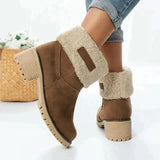 Botines de mujer - Elegante ante - Tacón ancho estable - Forro cálido de piel sintética