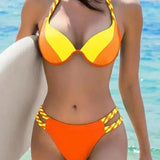 Bikini de mujer – Corte alto – Espalda abierta con relleno – Detalle de tiras trenzadas
