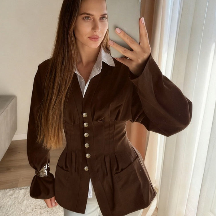 Blazer plisado de estilo vintage con cintura ceñida, inspirado en Chanel