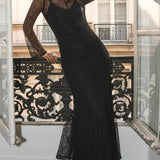 Vestido maxi ajustado sexy en encaje de patchwork y aberturas