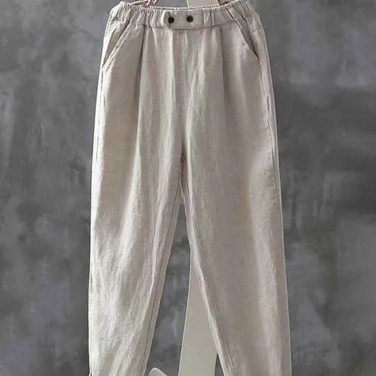 Pantalones casuales de mujer – Corte holgado – Cintura elástica – Tejido transpirable – Largo hasta el tobillo