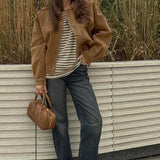 Chaqueta casual vintage de ante con cremallera frontal