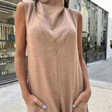 Mono de mujer – Sin mangas – Piernas anchas – Cuello alto – Corte largo