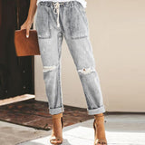 Jeans de mujer - Cintura alta - Cinturón de lazo - Ajuste cómodo - Estilo casual