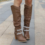 Botas altas para mujer - Piel elegante - Tacón de bloque cómodo - Detalles con tachuelas a la moda