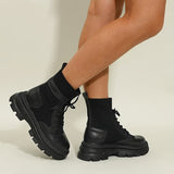 Botines de mujer - Piel y malla - Cordones ajustables - Suela gruesa y cómoda