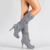Botas altas para mujer - Tacón de aguja - Ante elegante - Tiras decorativas