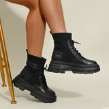 Botines de mujer - Piel y malla - Cordones ajustables - Suela gruesa y cómoda