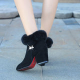 Botines de mujer - Tacón alto elegante - Forro de piel - Ante con cremallera