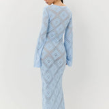 Vestido largo de punto jacquard con estampado de rombos y mangas largas