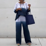 Conjunto para mujer: Top holgado con cuello barco y mangas murciélago + Pantalón ancho con cintura elástica