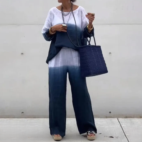 Conjunto para mujer: Top holgado con cuello barco y mangas murciélago + Pantalón ancho con cintura elástica