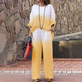Conjunto para mujer: Top holgado con cuello barco y mangas murciélago + Pantalón ancho con cintura elástica