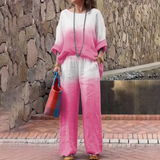 Conjunto para mujer: Top holgado con cuello barco y mangas murciélago + Pantalón ancho con cintura elástica
