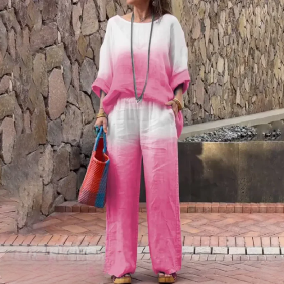 Conjunto para mujer: Top holgado con cuello barco y mangas murciélago + Pantalón ancho con cintura elástica
