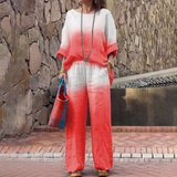 Conjunto para mujer: Top holgado con cuello barco y mangas murciélago + Pantalón ancho con cintura elástica