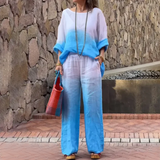 Conjunto para mujer: Top holgado con cuello barco y mangas murciélago + Pantalón ancho con cintura elástica