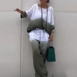 Conjunto para mujer: Top holgado con cuello barco y mangas murciélago + Pantalón ancho con cintura elástica