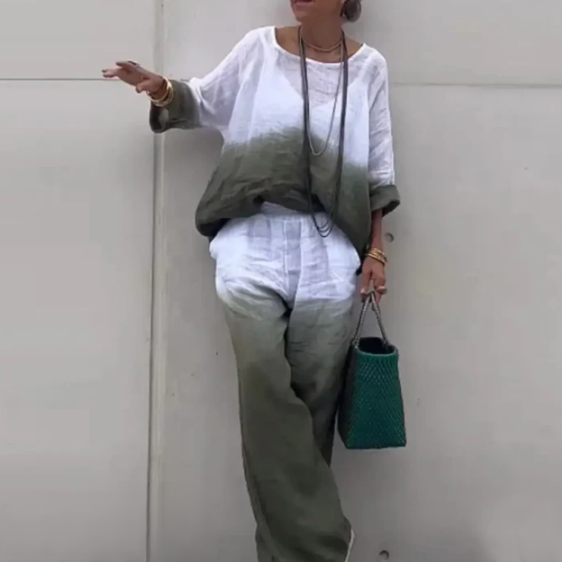 Conjunto para mujer: Top holgado con cuello barco y mangas murciélago + Pantalón ancho con cintura elástica