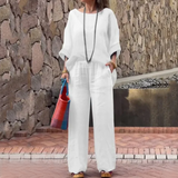 Conjunto para mujer: Top holgado con cuello barco y mangas murciélago + Pantalón ancho con cintura elástica