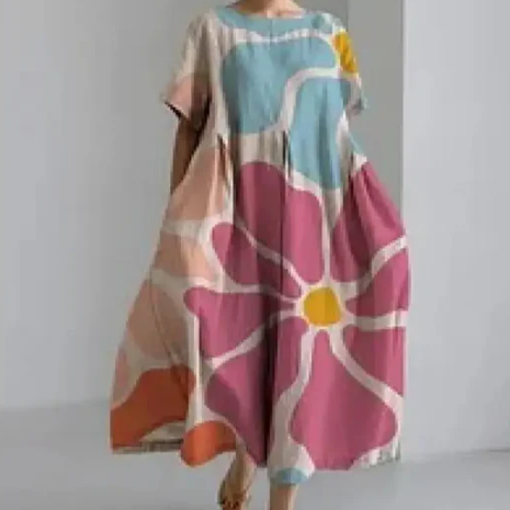 Vestido de mujer - Corte holgado y cómodo - Mangas cortas - Cuello redondo - Tejido ligero y transpirable