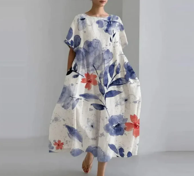 Vestido de mujer - Corte holgado y cómodo - Mangas cortas - Cuello redondo - Tejido ligero y transpirable