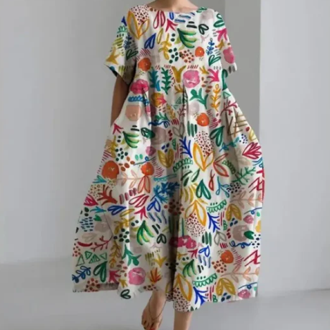 Vestido de mujer - Corte holgado y cómodo - Mangas cortas - Cuello redondo - Tejido ligero y transpirable