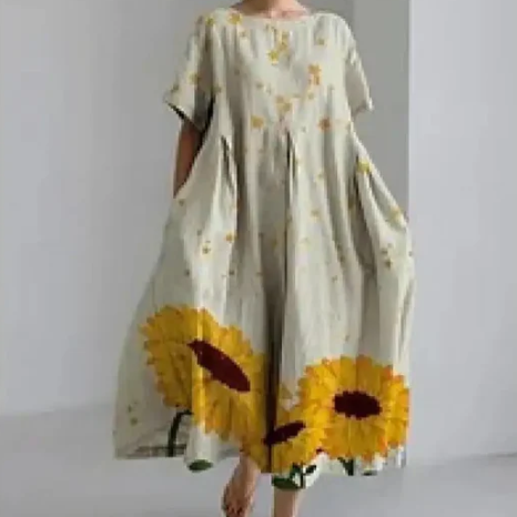 Vestido de mujer - Corte holgado y cómodo - Mangas cortas - Cuello redondo - Tejido ligero y transpirable