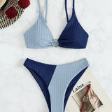 Bikini para mujer – Top push-up con aros – Cintura alta – Malla acanalada cómoda