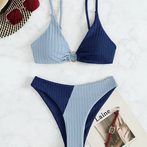 Bikini para mujer – Top push-up con aros – Cintura alta – Malla acanalada cómoda