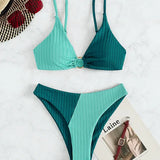 Bikini para mujer – Top push-up con aros – Cintura alta – Malla acanalada cómoda