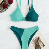 Bikini para mujer – Top push-up con aros – Cintura alta – Malla acanalada cómoda