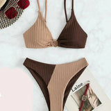 Bikini para mujer – Top push-up con aros – Cintura alta – Malla acanalada cómoda